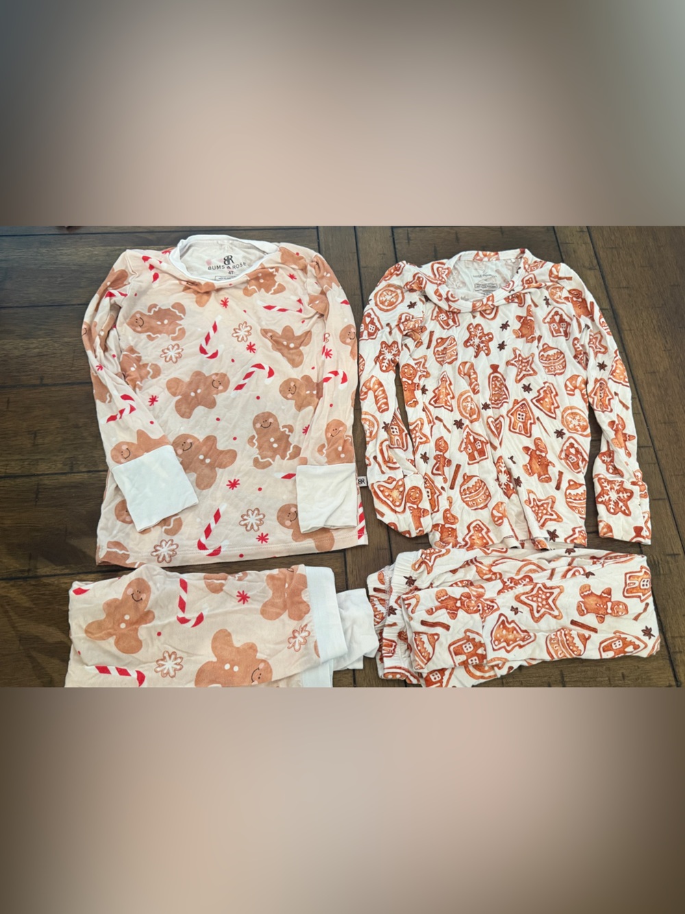 Gingerbread Print Kids Pajama Set - White & Brown Bamboo Bundle